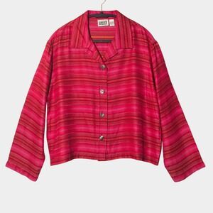 VTG Chico's Design Woven Striped Button Front Shirt 2 (L) Red Pink Colorful Bold